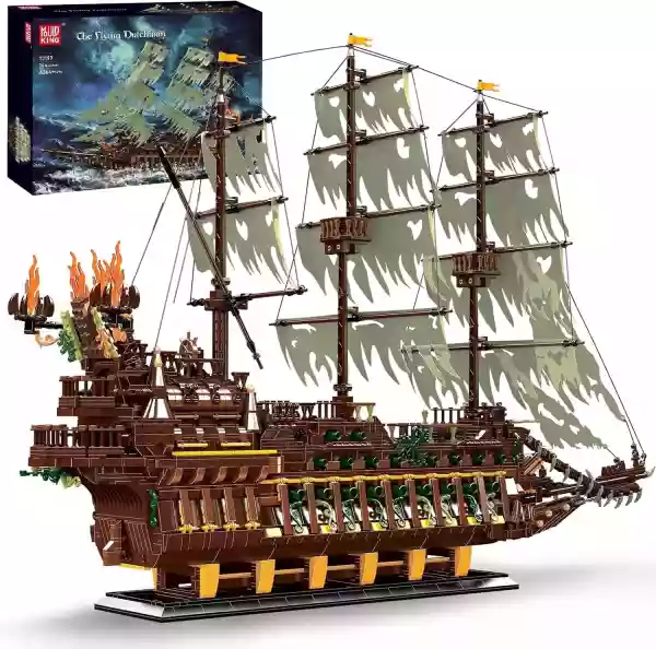 Mould King 13197 Piratenschiff Baukasten, MOC Springendes Kreatives Piratenschiff des Holländers, (4364 Teile), Technik Schiffsmodell Klemmblock, Technik Display Piratenschiff Spielzeug