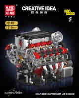 Mould King 10130 F488 supercar V8 engine